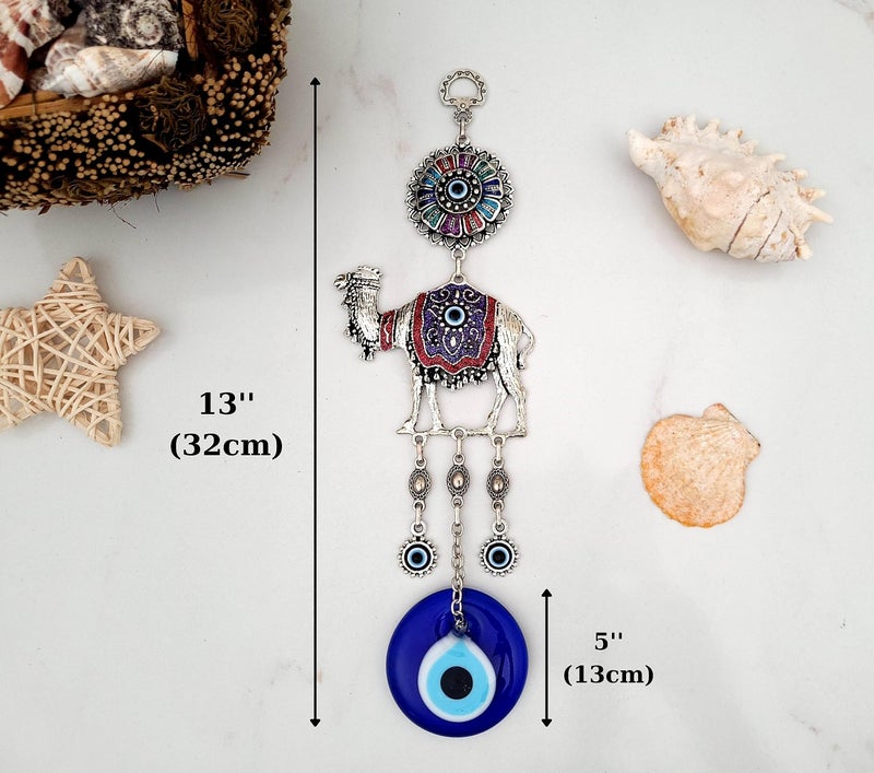 Erbulus Glass Blue Evil Eye Colourful Camel Protection Charm - Turkish Nazar Bead - Evil Eye Camel Wall Hanging Ornament Decor and Home Protection in a Box - Image 2